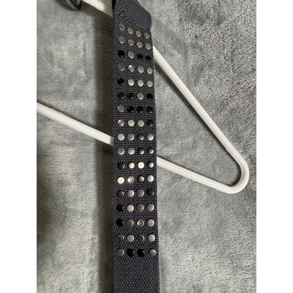 Studded D-Ring Canvas Web Belt Charcoal Gray Rhinestone Accent Size 18W